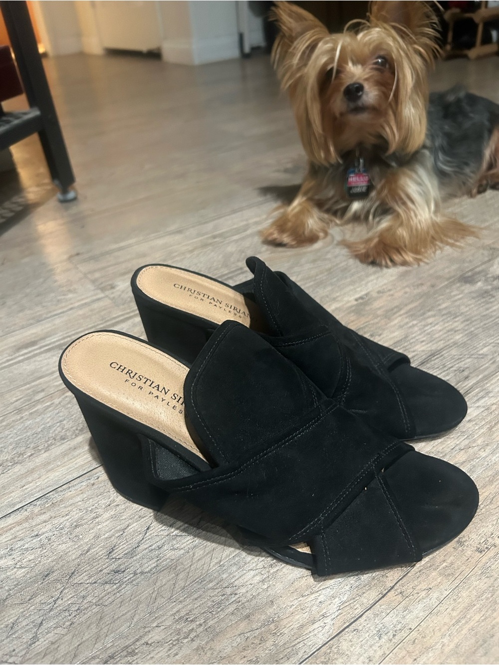 Christian Siriano Black Suede Crossover Open-Toe Mule Heels